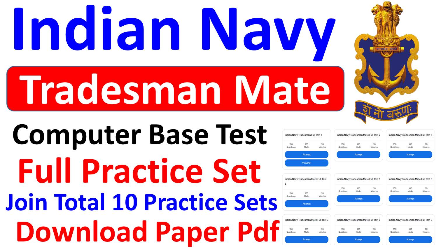 Indian Navy Tradesman Mate 10 Practice Set 2024 Download PDF Paper
