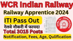 WCR Apprentice Recruitment 2023-24, 3015 Posts, ITI Railway Apprentice 2024