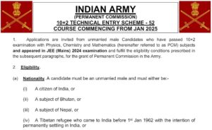 Army 10+2 TES 52 Entry 2024 Apply Online for January 2025 Batch